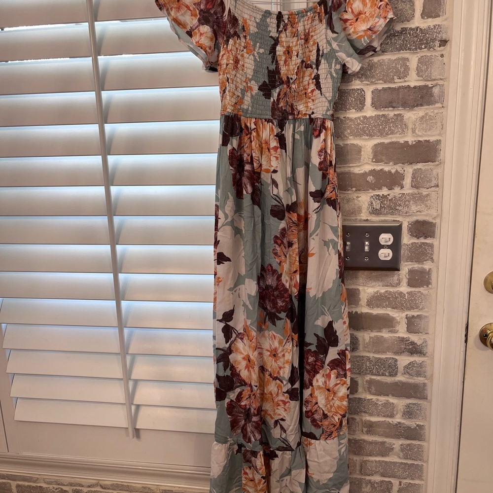 Smocked Flutter Sleeve Midi Sundress Size S - image 3